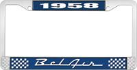 nummerplåtshållare, 1958 BEL AIR blå/krom, med vit text
