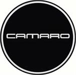 2-1/2" IROC Wheel Center Cap Emblem with Chrome Camaro Logo on a Black Background