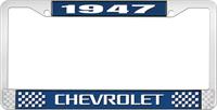 1947 CHEVROLET BLUE AND CHROME LICENSE PLATE FRAME WITH WHITE LETTERING
