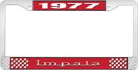 1977 IMPALA RED AND CHROME LICENSE PLATE FRAME WITH WHITE LETTERING