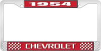 1954 CHEVROLET RED AND CHROME LICENSE PLATE FRAME WITH WHITE LETTERING
