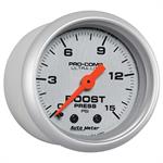 Boost Pressure, 0-15 psi, 2 1/16 in., Silver Face, Analog, Mechanical