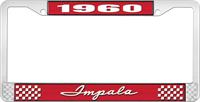 1960 IMPALA RED AND CHROME LICENSE PLATE FRAME WITH WHITE LETTERING