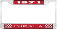 1971 IMPALA RED AND CHROME LICENSE PLATE FRAME WITH WHITE LETTERING