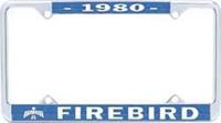 License Plate Frame, Steel, Chrome/Blue, 1980 Firebird Logo, Each