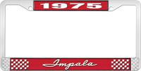 1975 IMPALA RED AND CHROME LICENSE PLATE FRAME WITH WHITE LETTERING