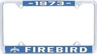 License Plate Frame, Steel, Chrome/Blue, 1973 Firebird Logo, Each