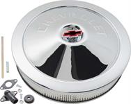 Air Filter Assembly, 14 in. Diameter, Round, Steel, Chrome, Chevy Logo, 3 in. Filter Height, Each