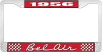 nummerplåtshållare, 1956 BEL AIR röd/krom , med vit text