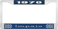 nummerplåtshållare, 1970 IMPALA  blå/krom, med vit text