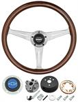 Steering Wheel Kit, 3-Spoke, 1967-68 CH/EC, Mahogony w/ Blue Bowtie Cap