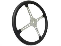Steering Wheel, Sprint Series, Leather Grip, Black, 4 Spoke, Chrome Steel, 15" Diameter, 3-Bolt Mount