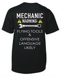 T-Shirt, Short Sleeve, Cotton, Black, Mechanic Warning, Men's 2X-Large, Each