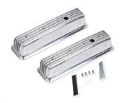 Valve Covers, Centerbolt Mounting, Cast Aluminum, Tall, Polished, Finned Top, Chevy, 5.0L, 5.7L, Pair