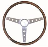 Steering Wheel, Classic Nostalgia, Stainless Steel/Brushed, Wood/Walnut, 3-Spoke, 15 in. Diameter, Each