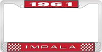 1961 IMPALA RED AND CHROME LICENSE PLATE FRAME WITH WHITE LETTERING