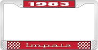 1983 IMPALA RED AND CHROME LICENSE PLATE FRAME WITH WHITE LETTERING