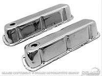 Valve Covers, Original-Style, Stock Height, Steel, Chrome, Baffled, Ford, 390, 427, 428, Pair