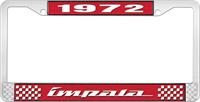 1972 IMPALA RED AND CHROME LICENSE PLATE FRAME WITH WHITE LETTERING