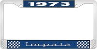 nummerplåtshållare, 1973 IMPALA  blå/krom, med vit text
