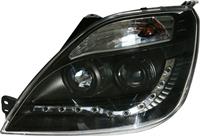 Set Koplampen in DRL-Look passend voor Ford Fiesta VI 2002-2008 - Zwart - incl. Stelmotor