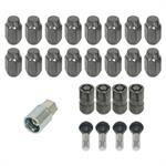 Lug Nuts, Conical, Standard and Locking, Stainless, Black Chrome, 14mm x 1.50 RH Thread, Set of 20