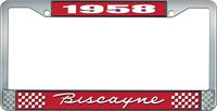 nummerplåtshållare, 1958 BISCAYNE röd/krom , med vit text