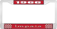1966 IMPALA RED AND CHROME LICENSE PLATE FRAME WITH WHITE LETTERING