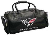 Duffle Bag, Black Leather, With C5 Logo