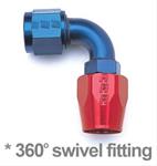 Fitting, Hose End, Full Flow, Swivel, 90 Degree, -8 AN Hose to Female -8 AN, Aluminum, Red/Blue, Each