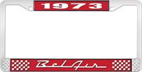 nummerplåtshållare, 1973 BEL AIR röd/krom , med vit text