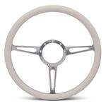 Steering Wheel, Classic Billet, 3-Spoke, Aluminum, Clear Anodized, 15 in. Diameter, White Half-Wrap Grip, 9-Bolt, Each