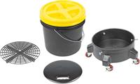 Grit Guard Deluxe Wash System 3.5 Gallon Black Pail With Yellow Lid - Dolly And Seat Cushion