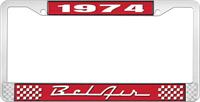 nummerplåtshållare, 1974 BEL AIR röd/krom , med vit text