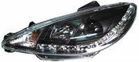 Set Koplampen in DRL-Look passend voor Peugeot 206 1998- incl. GTi - Zwart