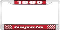 1960 IMPALA RED AND CHROME LICENSE PLATE FRAME WITH WHITE LETTERING