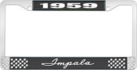 1959 IMPALA BLACK AND CHROME LICENSE PLATE FRAME WITH WHITE LETTERING