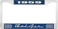 nummerplåtshållare, 1959 BEL AIR  blå/krom, med vit text
