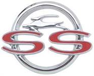 Emblem, Console, Chrome/Red, SS Logo, Chevy, Each