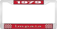 1979 IMPALA RED AND CHROME LICENSE PLATE FRAME WITH WHITE LETTERING