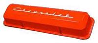 Aluminum Valve Covers, Orange Powder Coated, With Chevrolet Script