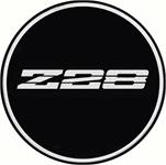 2-1/2" IROC Wheel Center Cap Emblem with Chrome Z28 Logo on a Black Background