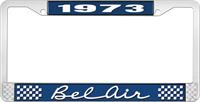 nummerplåtshållare, 1973 BEL AIR  blå/krom, med vit text