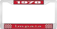 1978 IMPALA RED AND CHROME LICENSE PLATE FRAME WITH WHITE LETTERING