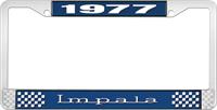 nummerplåtshållare, 1977 IMPALA  blå/krom, med vit text