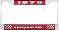 1970 IMPALA RED AND CHROME LICENSE PLATE FRAME WITH WHITE LETTERING