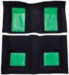1969 Mustang Mach 1 Nylon Floor Carpet with Mass Backing - Black with Green Inserts