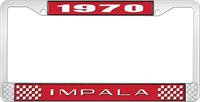 1970 IMPALA RED AND CHROME LICENSE PLATE FRAME WITH WHITE LETTERING