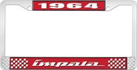 1964 IMPALA RED AND CHROME LICENSE PLATE FRAME WITH WHITE LETTERING