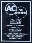 Ac Oil Filter Type Pm-16 Decal